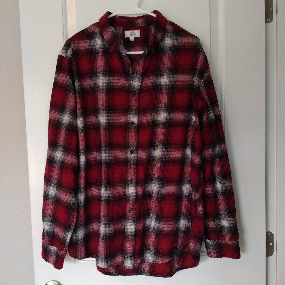 Croft & Barrow Men's Red Black Plaid Button Down Shirt Size L